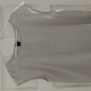 Ann Taylor Cream, Pink, and Black Patterned Cap-Sleeve Blouse